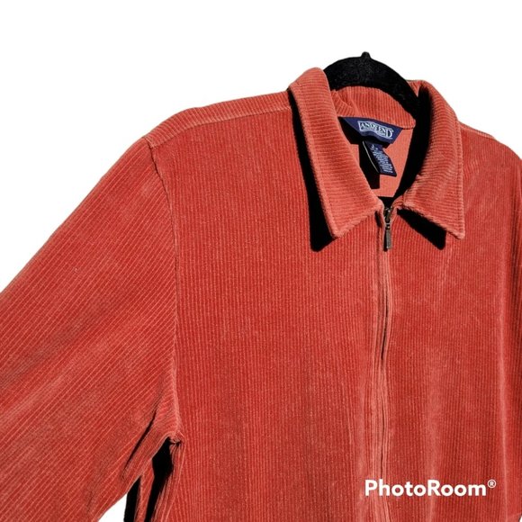 Land's End Corduroy Zip Up Jacket Orange - Picture 2 of 6